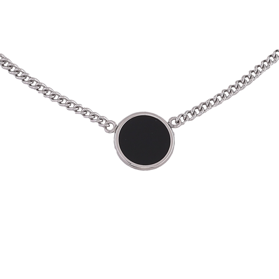 Подвеска на цепочке Xuping ТТМ Stainless Steel цвет Родий "Черный круг" длина 44-49см х 2мм фото №1