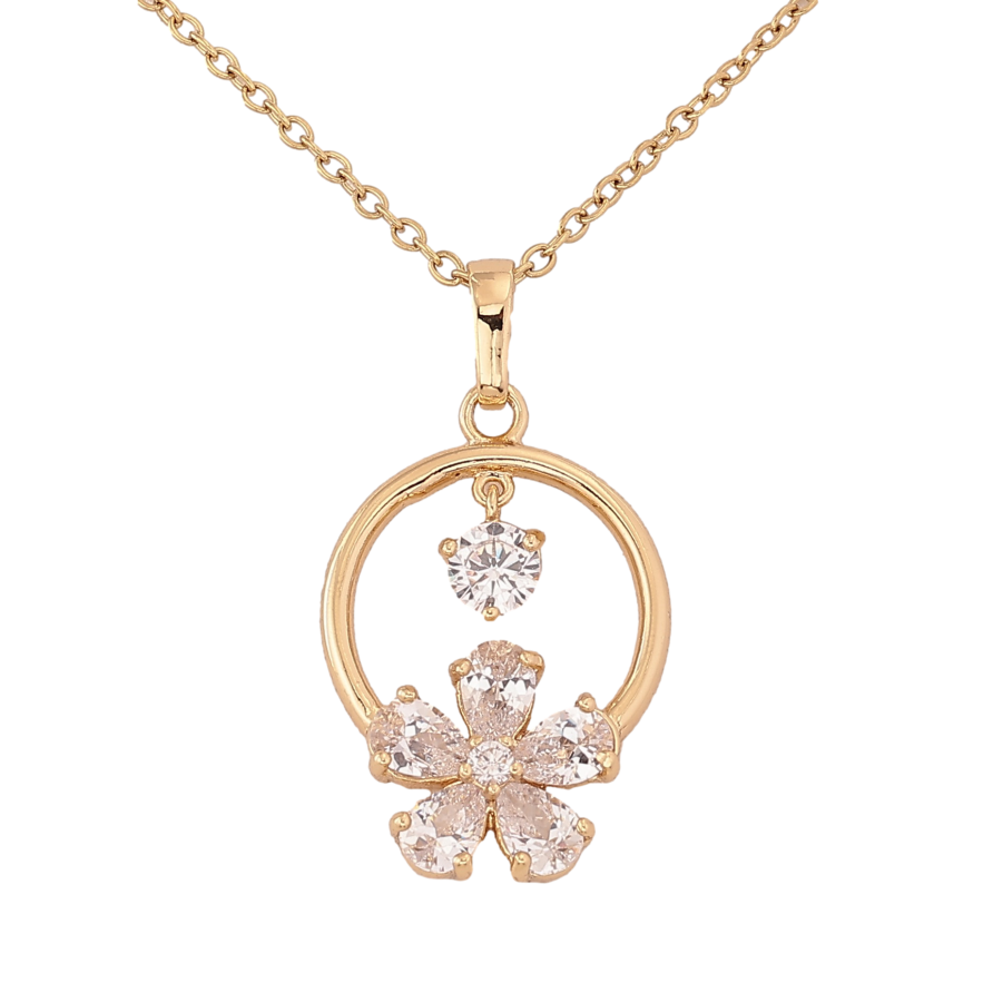 Підвіска на ланцюжку Xuping колір Позолота 14K "Кільце з кристальною квіточкою" довжина 43-53см х 1.5мм фото №1