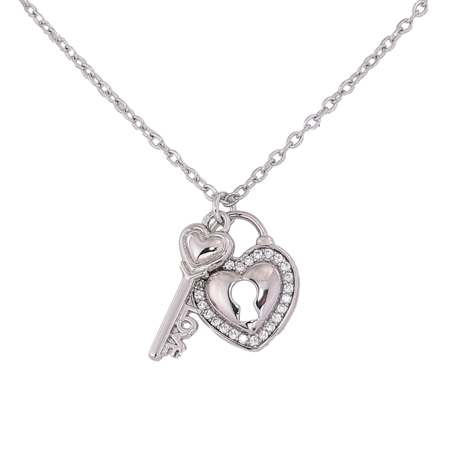 Подвеска на цепочке Xuping цвет Родий "Замочек-сердечко с ключиком" размер 42-46см х 1.5мм фото №1
