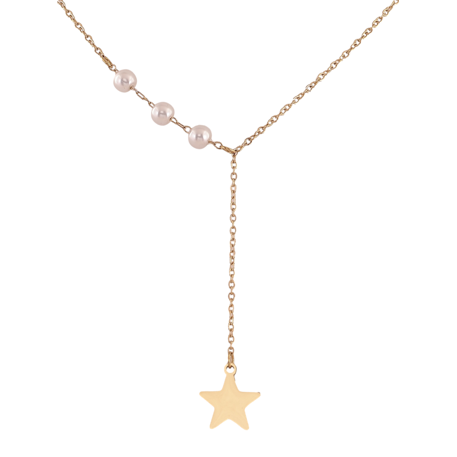 Підвіски на ланцюжку Xuping ТТМ Stainless Steel колір 14К ""Візерунок з перлинними намистинами та зіркою" довжина 45-50см х 1.5мм фото №1 Підвіски на ланцюжку Xuping ТТМ Stainless Steel колір 14К ""Візерунок з перлинними намистинами та зіркою" довжина 45-50см х 1.5мм фото №1