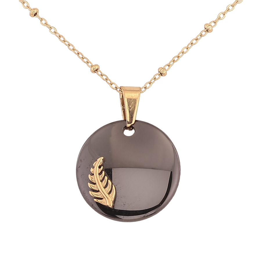 Підвіски на ланцюжку Xuping ТТМ Stainless Steel колір 14К "Чорний керамічний медальйон з гілочкою" довжина 45-51см х 1.5-2мм фото №1 Підвіски на ланцюжку Xuping ТТМ Stainless Steel колір 14К "Чорний керамічний медальйон з гілочкою" довжина 45-51см х 1.5-2мм фото №1