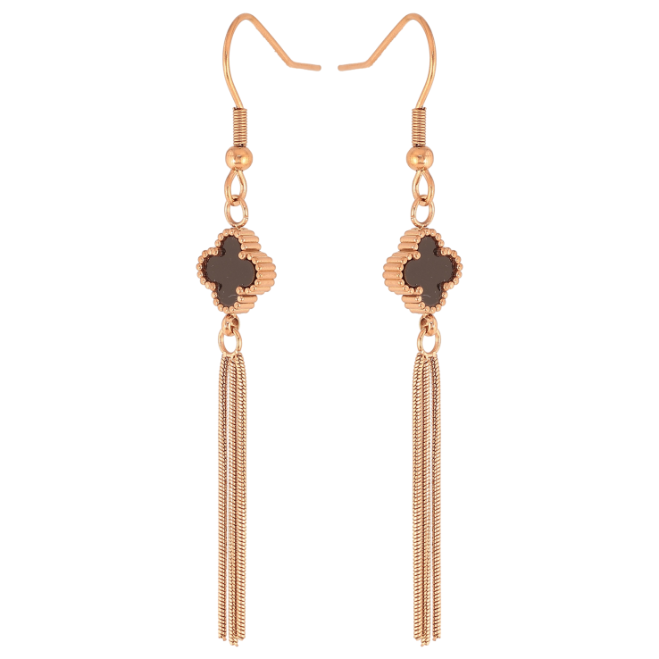 Серьги Нержавеющая сталь французский замок "Клевер с черной вставкой" фото №5