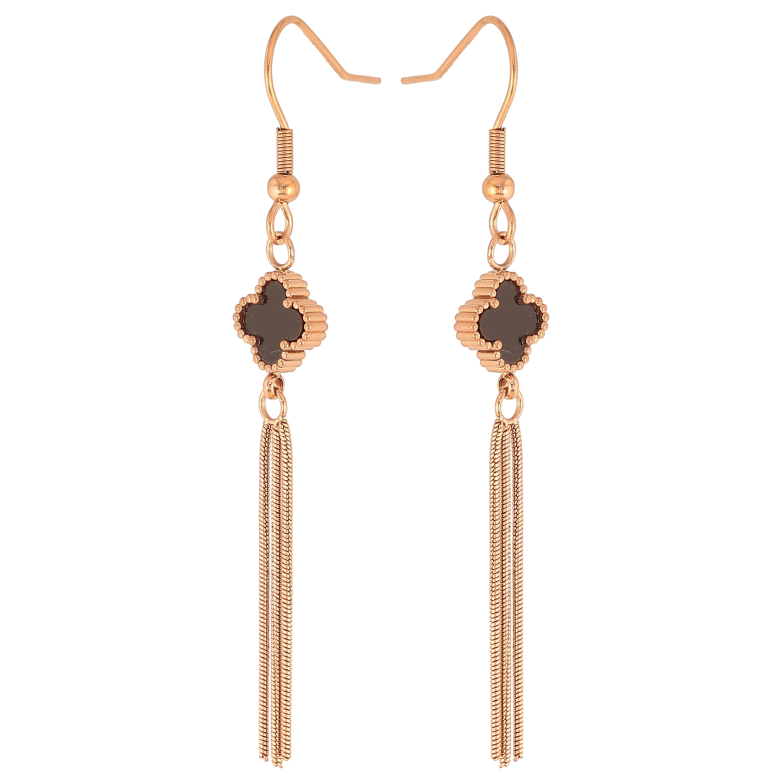 Серьги Нержавеющая сталь французский замок "Клевер с черной вставкой" фото №1