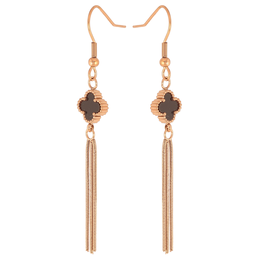 Серьги Нержавеющая сталь французский замок "Клевер с черной вставкой" фото №1