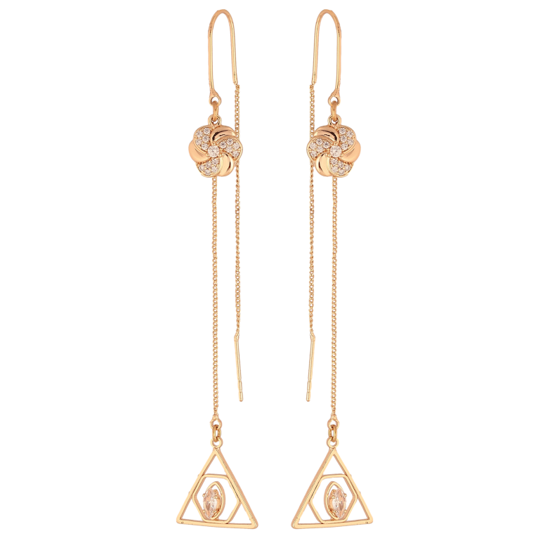 Сережки Xuping M&L колір 18K протяжки "Декоративний візерунок із кристалами" фото №1