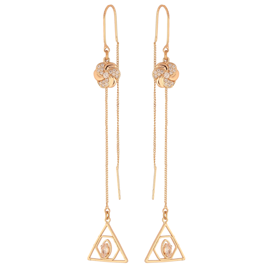 Сережки Xuping M&L колір 18K протяжки "Декоративний візерунок із кристалами" фото №1