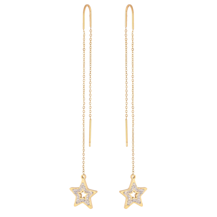 Сережки Xuping TTM Stainless Steel колір 14К протяжки "Зірки з кристалами" фото №14