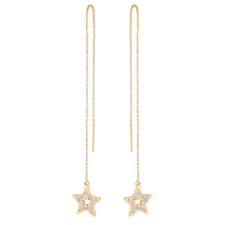 Сережки Xuping TTM Stainless Steel колір 14К протяжки "Зірки з кристалами" фото №1