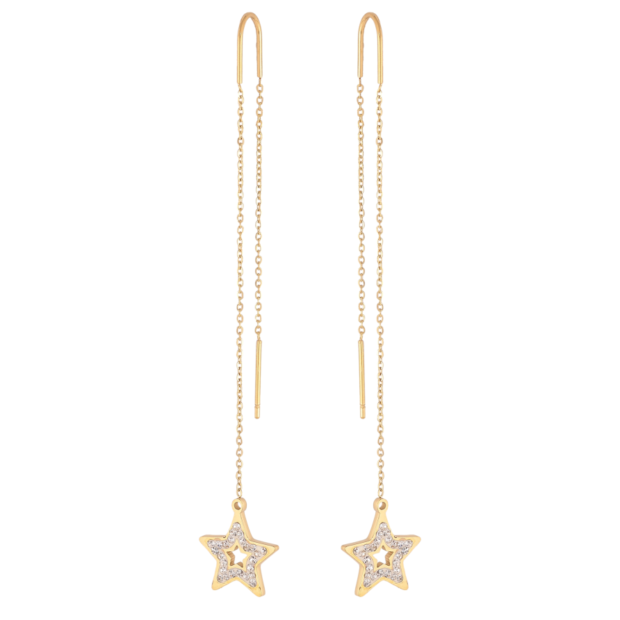 Сережки Xuping TTM Stainless Steel колір 14К протяжки "Зірки з кристалами" фото №1