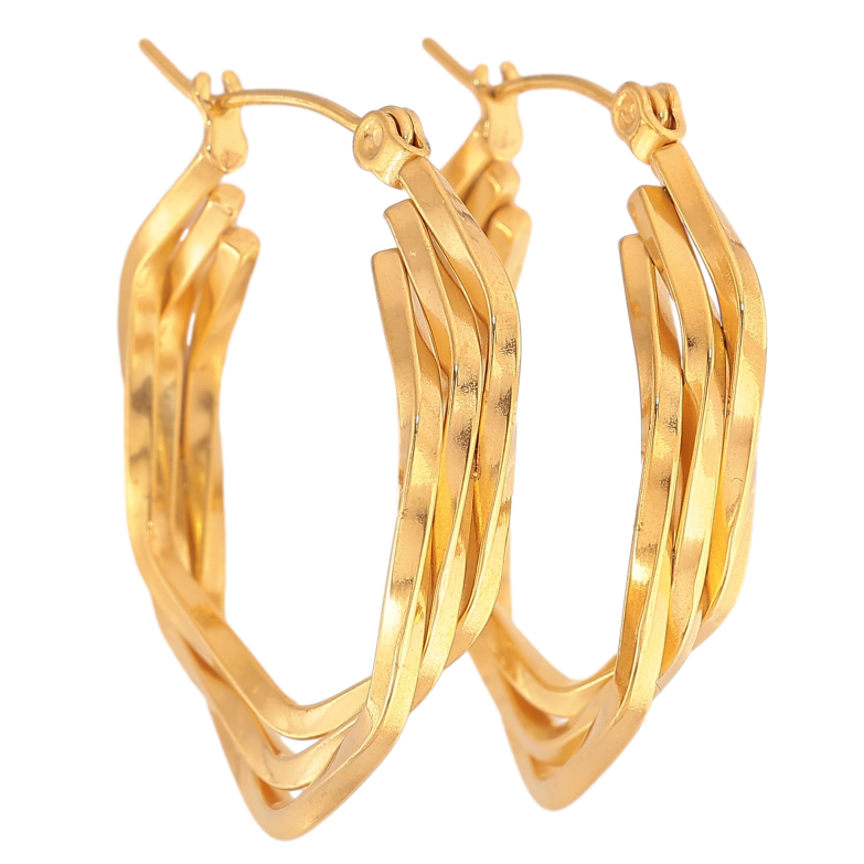 Сережки Xuping TTM Stainless Steel колір 14К замок-шпилька "Декоративні кільця" ø 2.5см фото №3