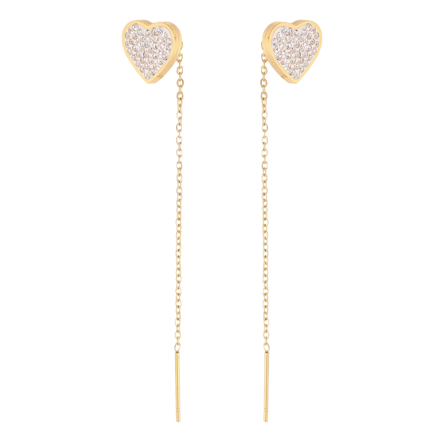 Серьги Xuping TTM Stainless Steel цвет 14К протяжки "Сердечки с кристаллами" фото №1