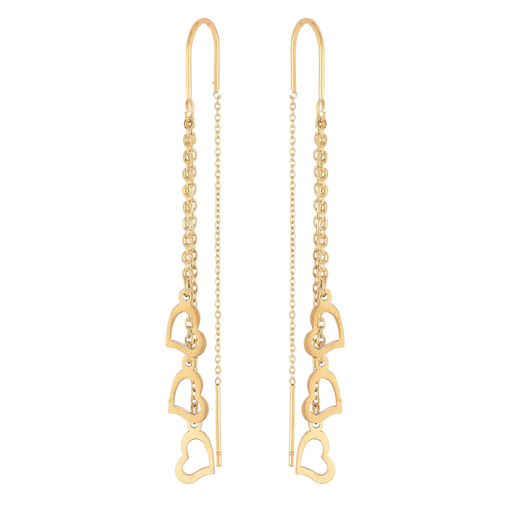 Сережки Xuping TTM Stainless Steel колір 14К протяжки "Сердечки на ланцюжках" фото №15