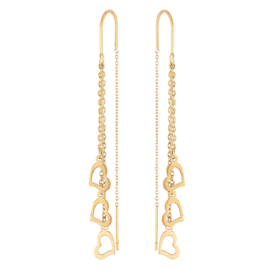 Сережки Xuping TTM Stainless Steel колір 14К протяжки "Сердечки на ланцюжках" фото №1