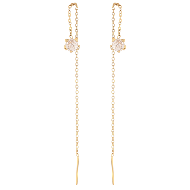 Серьги Xuping TTM Stainless Steel цвет 14К протяжки "Hello Kitty на цепочке" фото №1