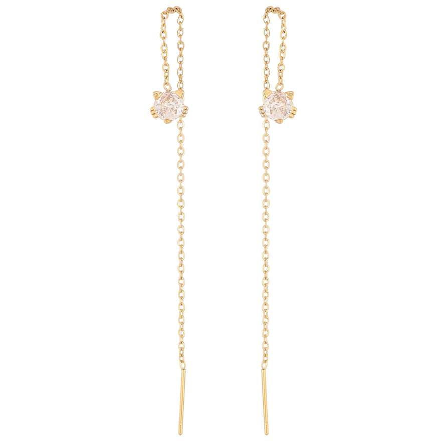 Серьги Xuping TTM Stainless Steel цвет 14К протяжки "Hello Kitty на цепочке" фото №1