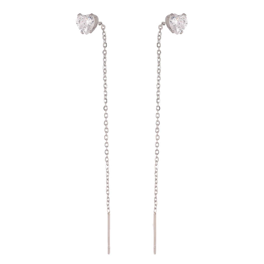 Серьги Xuping TTM Stainless Steel цвет Родий протяжки "Кристальные сердечки с цепочками" фото №1 Серьги Xuping TTM Stainless Steel цвет Родий протяжки "Кристальные сердечки с цепочками" фото №1