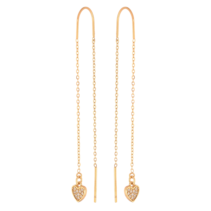 Сережки Xuping колір Позолота 18K протяжки "Сердечка з ланцюжками" фото №1 Сережки Xuping колір Позолота 18K протяжки "Сердечка з ланцюжками" фото №1