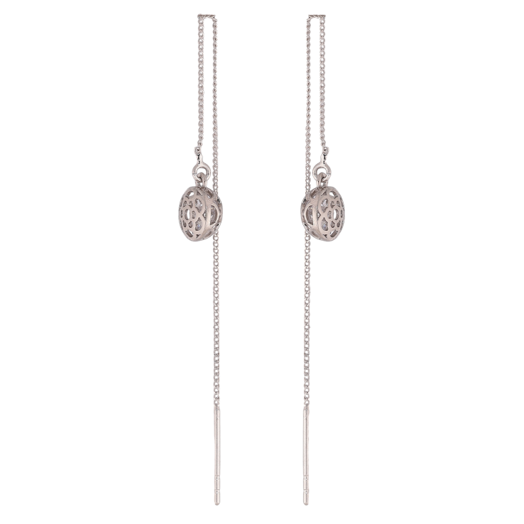 Сережки Xuping колір Родій протяжки "Кристали в квітковій оправі на ланцюжках" фото №4