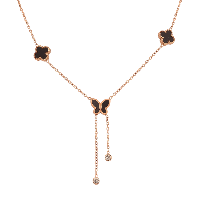 Кольє Нержавіюча сталь "Конюшина з метеликом" довжина 42-46см х 1.5-9мм фото №1 Кольє Нержавіюча сталь "Конюшина з метеликом" довжина 42-46см х 1.5-9мм фото №1