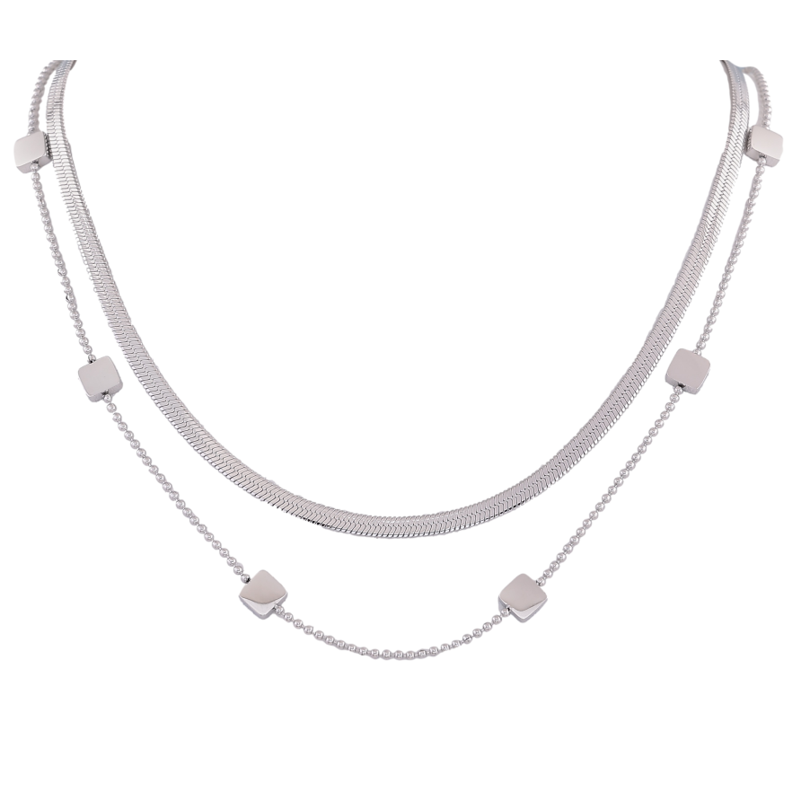 Колье Нержавеющая сталь "Двойная цепочка с кадратными вставками" длина 40-45см х 1-6мм фото №1