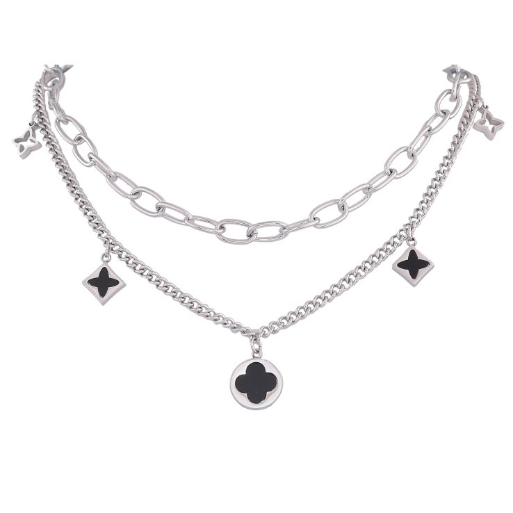 Колье Нержавеющая сталь "Двойная цепочка с подвесками клевер" длина 39-44см х 3-6мм фото №6