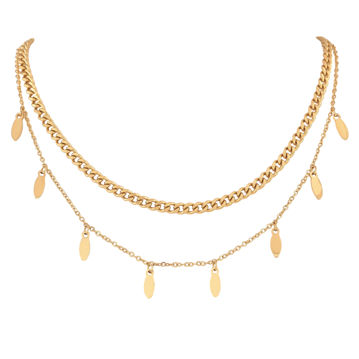 Кольє Нержавіюча сталь "Подвійний ланцюжок з підвісками" довжина 39-44см х 1,5-4мм фото №9