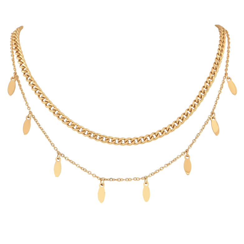 Кольє Нержавіюча сталь "Подвійний ланцюжок з підвісками" довжина 39-44см х 1,5-4мм фото №1 Кольє Нержавіюча сталь "Подвійний ланцюжок з підвісками" довжина 39-44см х 1,5-4мм фото №1