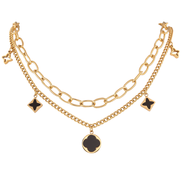 Кольє Нержавіюча сталь "Подвійний ланцюжок з підвісками конюшина" довжина 40-45см х 3-6мм фото №8