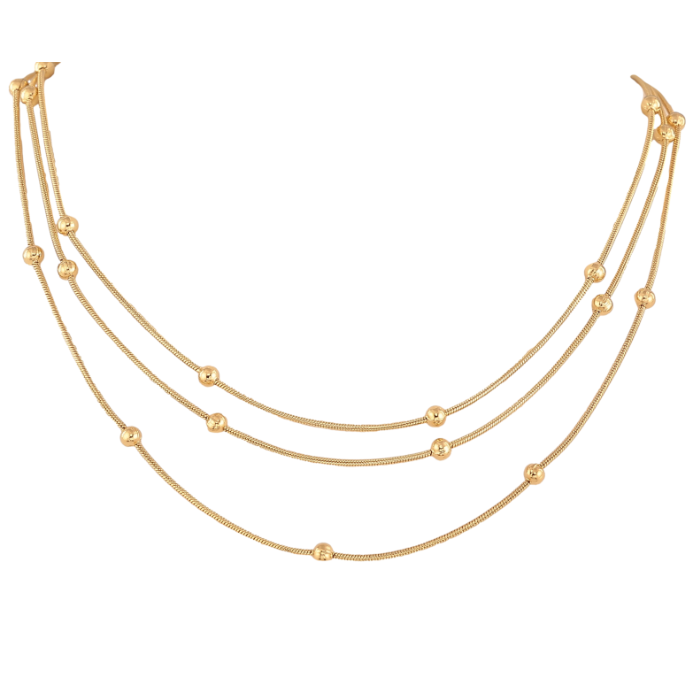 Колье Нержавеющая сталь "Тройная цепочка с бусинами" длина 40-45см х 1-3мм фото №2 Колье Нержавеющая сталь "Тройная цепочка с бусинами" длина 40-45см х 1-3мм фото №2