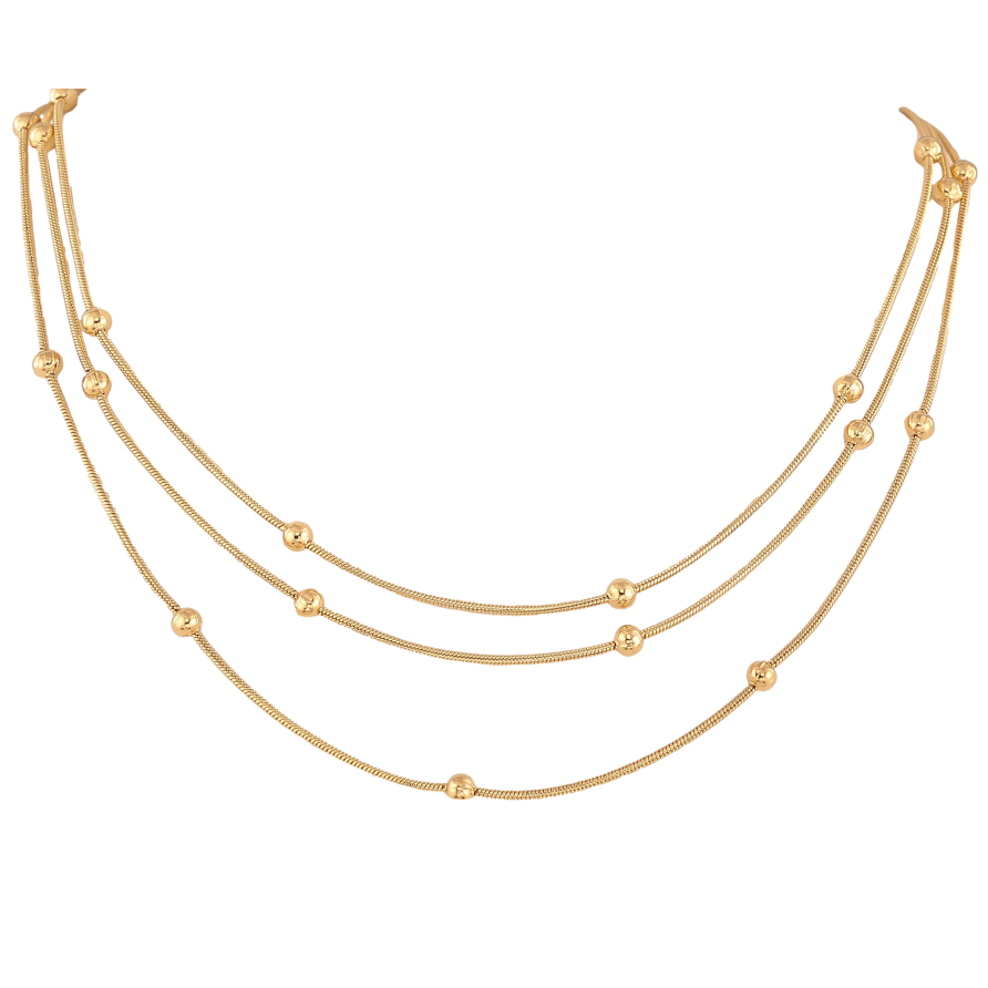 Колье Нержавеющая сталь "Тройная цепочка с бусинами" длина 40-45см х 1-3мм фото №1