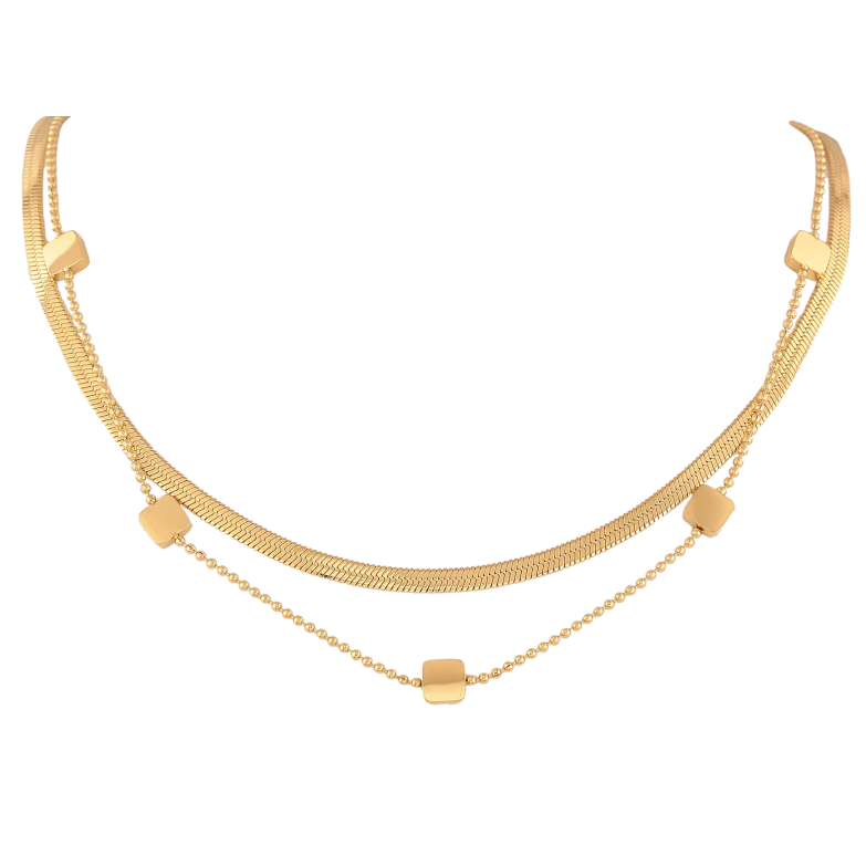 Колье Нержавеющая сталь "Двойная цепочка с квадратными вставками" длина 40-45см х 1-4мм фото №1