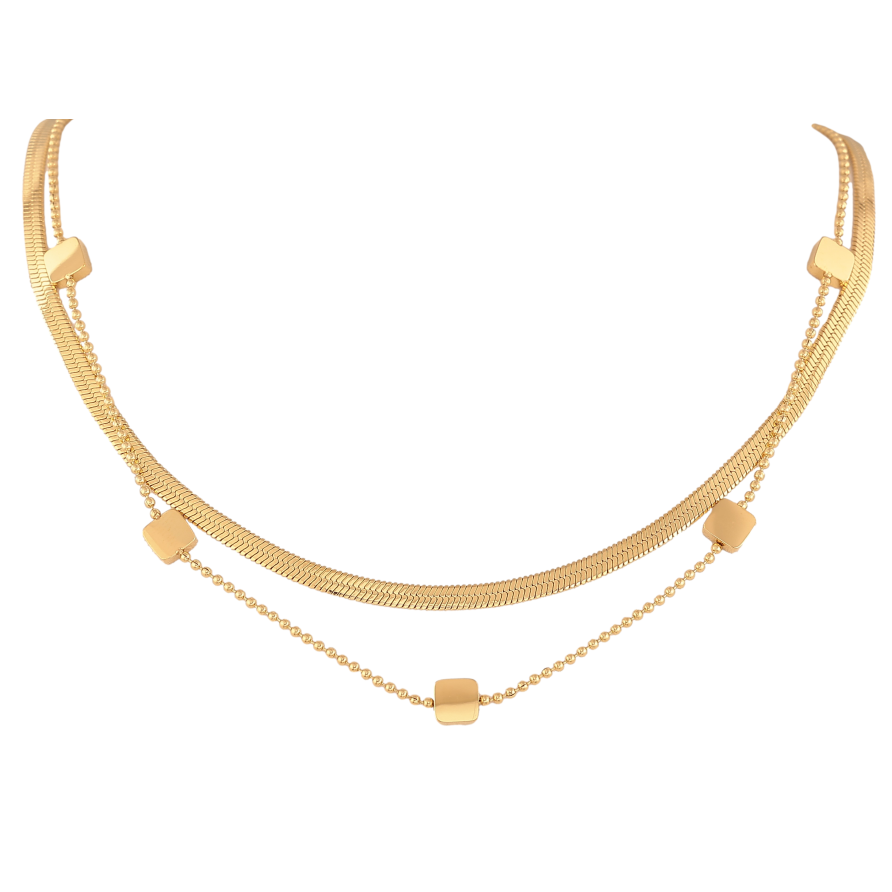 Колье Нержавеющая сталь "Двойная цепочка с квадратными вставками" длина 40-45см х 1-4мм фото №1