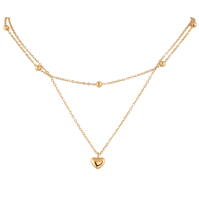 Кольє Нержавіюча сталь "Подвійний ланцюжок із серцем" довжина 39-44см х 1-3мм фото №1