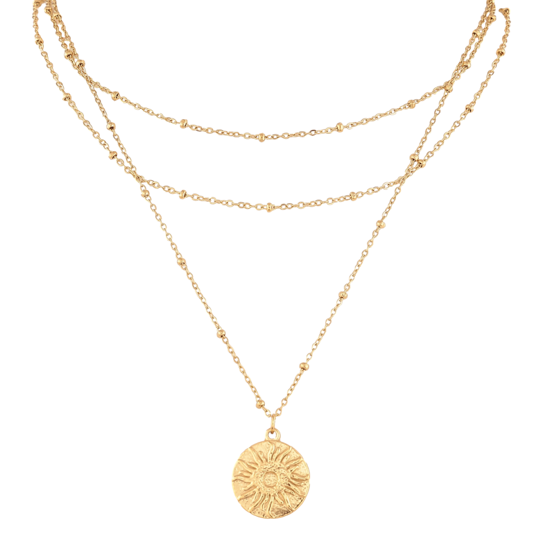 Колье Нержавеющая сталь "Тройная цепочка с двусторонней подвеской" длина 37-42см х 2мм фото №1