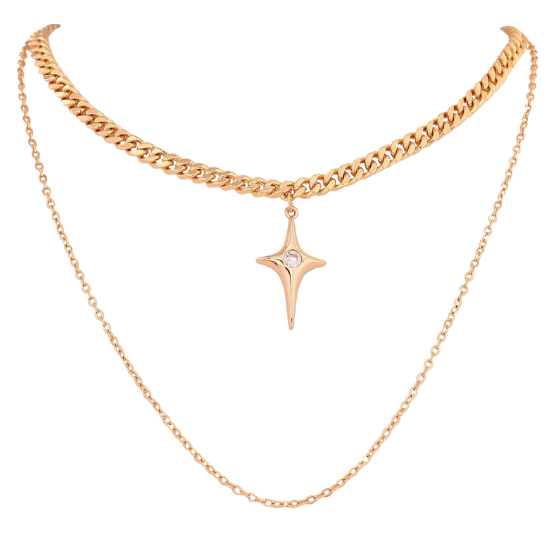 Кольє Xuping колір Позолота 18К "Два ланцюжки з підвіскою" довжина 39-44см х 1.5-4мм фото №1