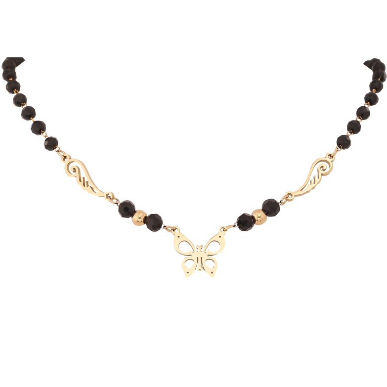 Колье Xuping ТТМ Stainless Steel цвет 14К "Черные бусины с бабочкой" длина 44-49см х 4-5мм фото №1 Колье Xuping ТТМ Stainless Steel цвет 14К "Черные бусины с бабочкой" длина 44-49см х 4-5мм фото №1