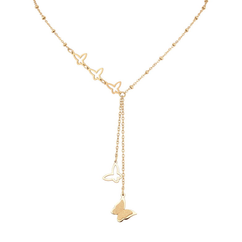 Кольє Xuping ТТМ Stainless Steel колір 14К "Метелики" довжина 42-47см х 1.5-8мм фото №1