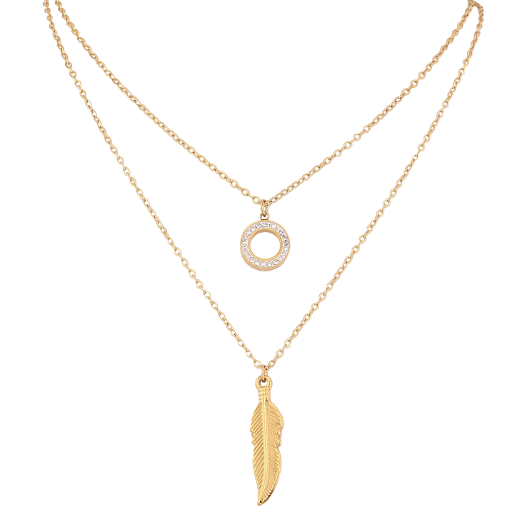 Кольє Xuping ТТМ Stainless Steel колір 14К "Два ланцюжка з підвісками" довжина 40-45см х 1.5мм фото №6