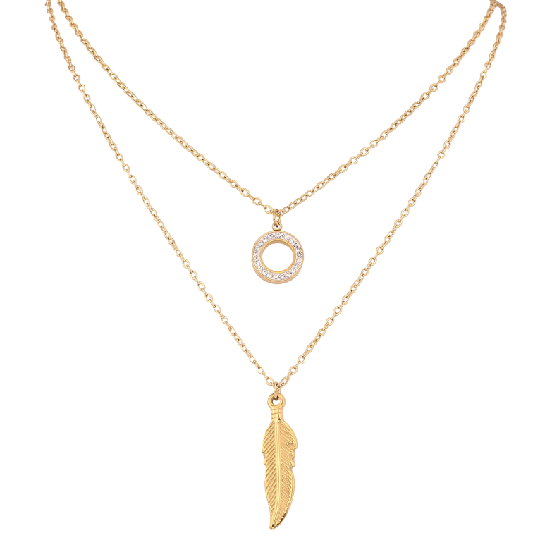 Кольє Xuping ТТМ Stainless Steel колір 14К "Два ланцюжка з підвісками" довжина 40-45см х 1.5мм фото №2