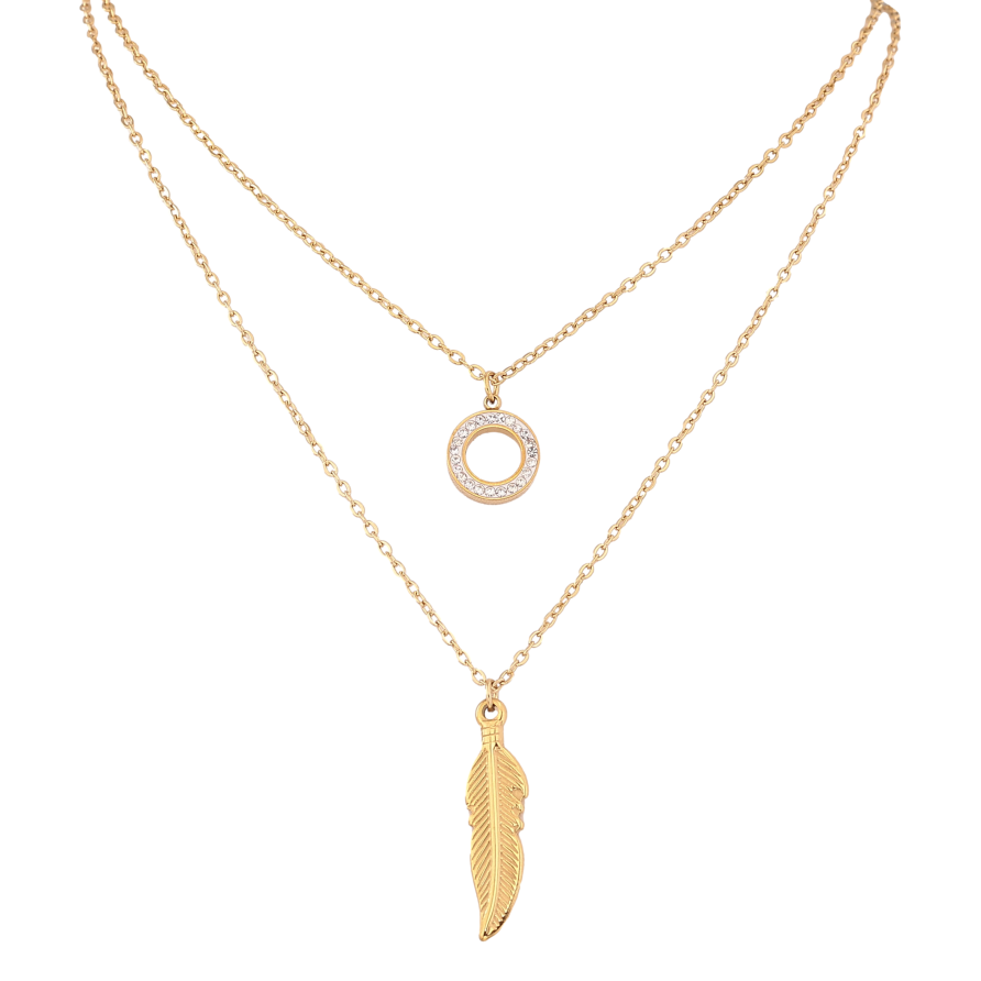 Кольє Xuping ТТМ Stainless Steel колір 14К "Два ланцюжка з підвісками" довжина 40-45см х 1.5мм фото №1