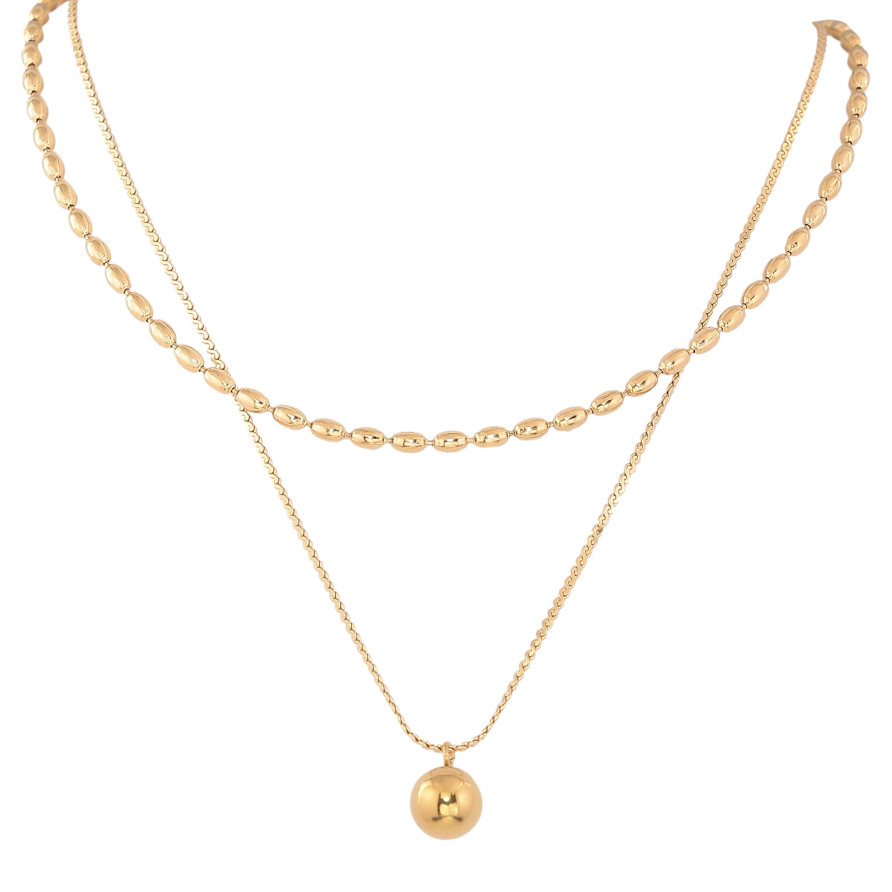 Кольє Xuping ТТМ Stainless Steel колір 14К "Два ланцюжки з підвіскою" довжина 39-44см х 1-2мм фото №1