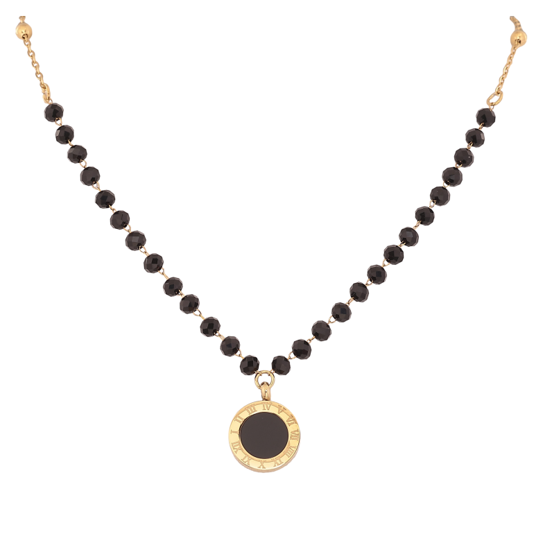 Кольє Xuping ТТМ Stainless Steel колір 14К "Чорні намистини з циферблатом" довжина 41-46см х 1.5-4мм фото №1