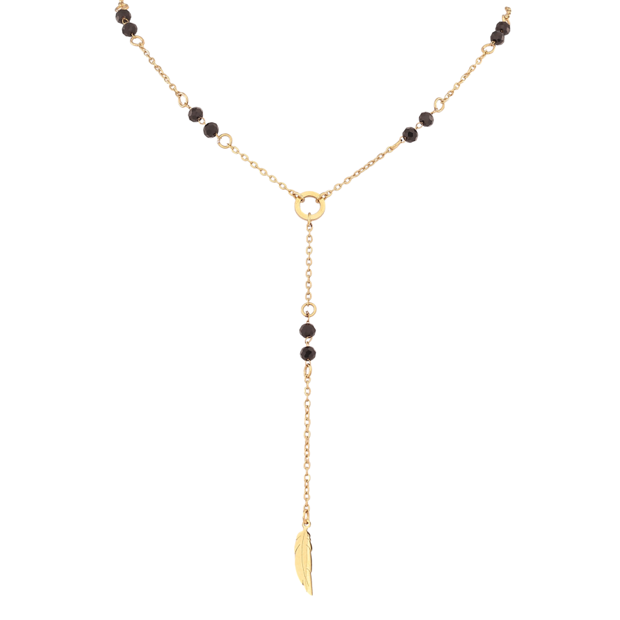 Колье Xuping ТТМ Stainless Steel цвет 14К "Цепочка с черными бусинами и пером" длина 43-48см х 1.5-3мм фото №1
