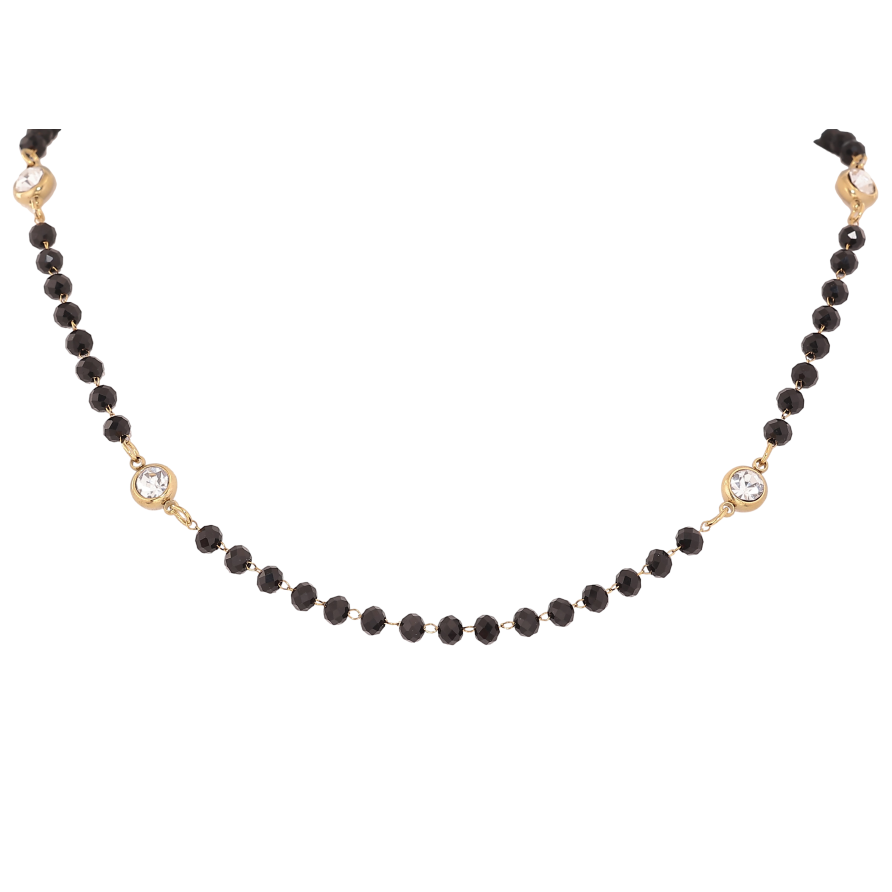 Кольє Xuping ТТМ Stainless Steel колір 14К "Чорні намистини з кристалами" довжина 45-50см х 4-6мм фото №1
