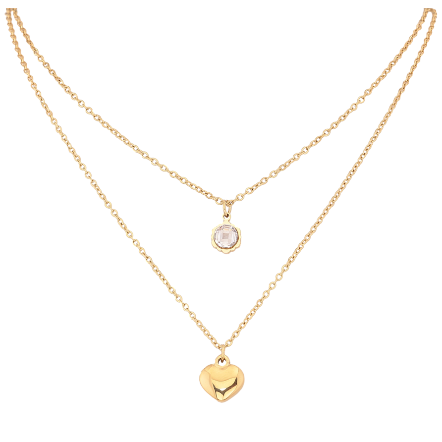 Колье Xuping ТТМ Stainless Steel цвет 14К "Две цепочки с подвесками" длина 40-45см х 1.5мм фото №1