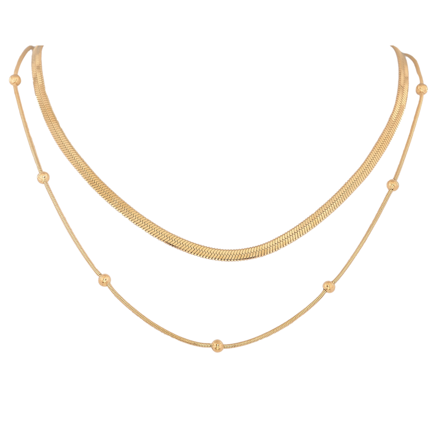 Кольє Xuping ТТМ Stainless Steel колір 14К "Два ланцюжки" довжина 41-46см х 1-3мм фото №1