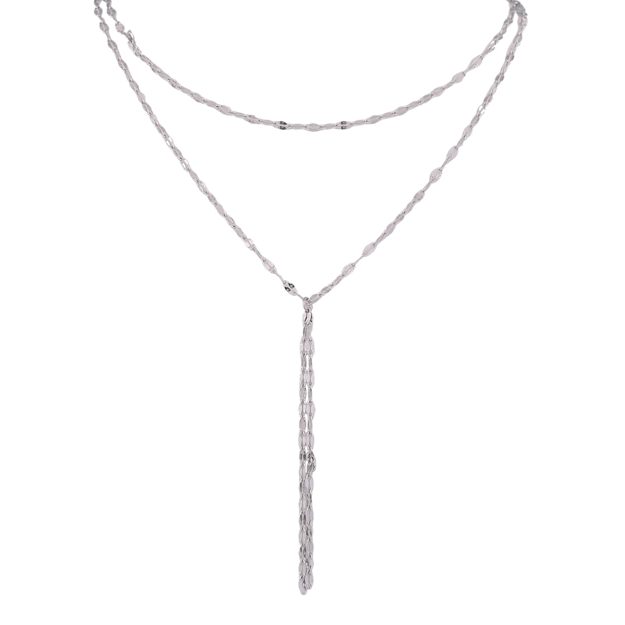 Колье Xuping ТТМ Stainless Steel цвет Родий "Две цепочки с подвеской" длина 39-44см х 2мм фото №1