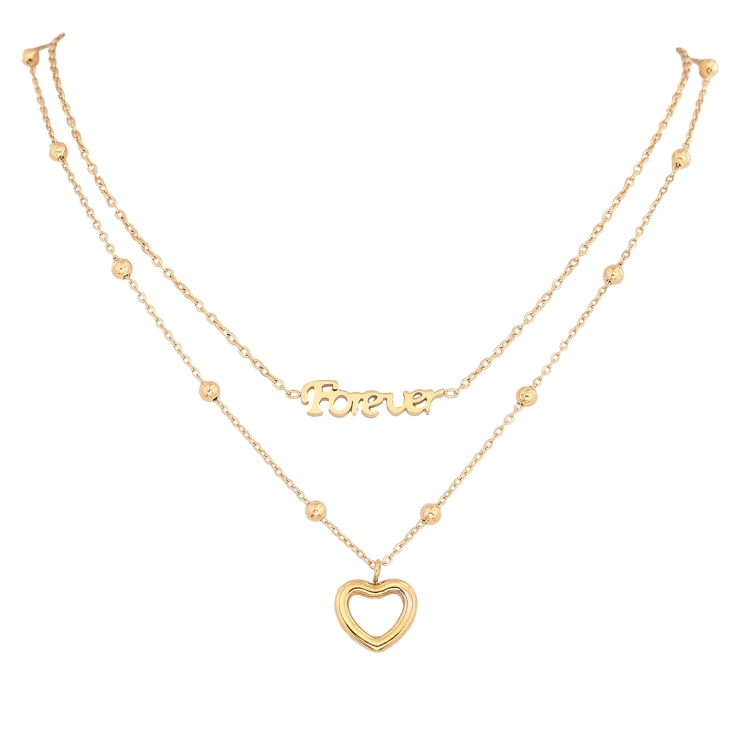 Кольє Xuping ТТМ Stainless Steel колір 14К "Два ланцюжки з написом Forever і серцем" довжина 42-47см х 1.5-5мм фото №22