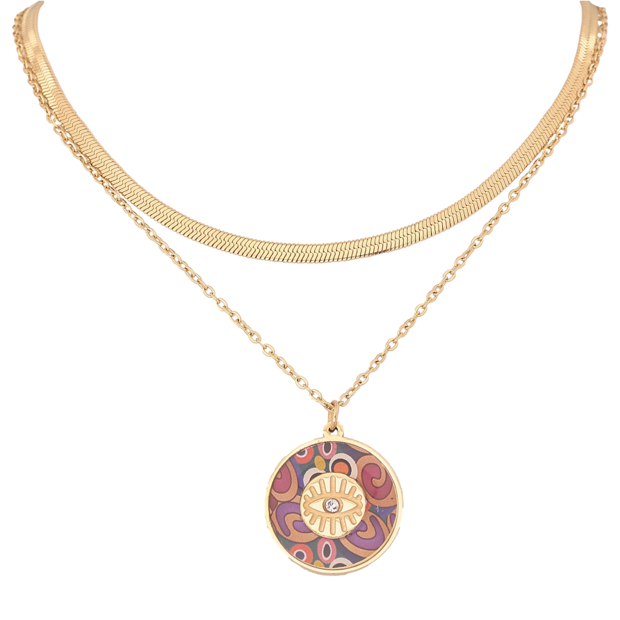 Кольє Xuping ТТМ Stainless Steel колір 14К "Подвійний ланцюжок з кольоровою підвіскою" довжина 41-46см х 1.5-3мм фото №1 Кольє Xuping ТТМ Stainless Steel колір 14К "Подвійний ланцюжок з кольоровою підвіскою" довжина 41-46см х 1.5-3мм фото №1