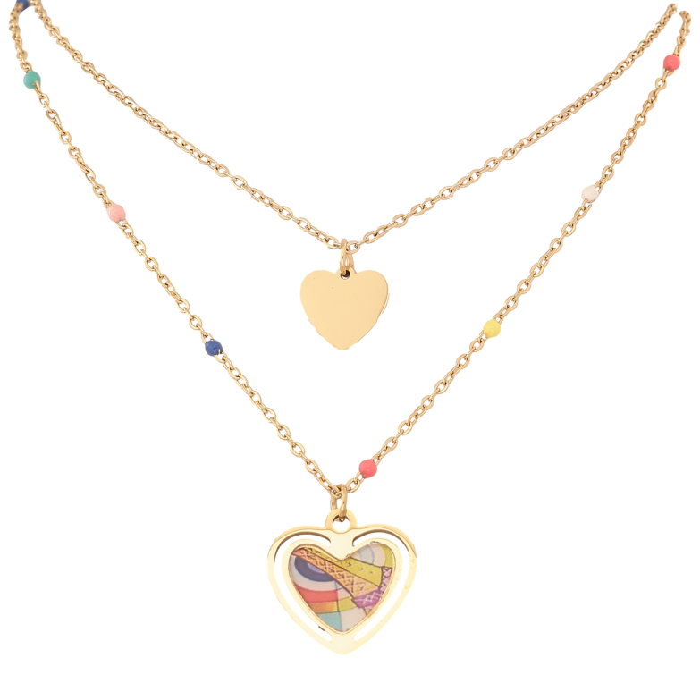 Колье Xuping ТТМ Stainless Steel цвет 14К "Двойная цепочка с подвесками сердечками" длина 41-46см х 1.5мм фото №1 Колье Xuping ТТМ Stainless Steel цвет 14К "Двойная цепочка с подвесками сердечками" длина 41-46см х 1.5мм фото №1